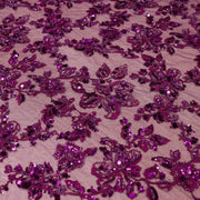 Broderie tip dantela cu perle/margele si paiete B56 - Mov Pruna