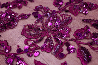 Broderie tip dantela cu perle/margele si paiete B56 - Mov Pruna