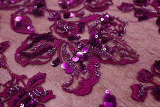 Broderie tip dantela cu perle/margele si paiete B56 - Mov Pruna