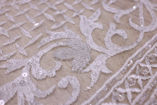 Broderie de lux tip dantela cu cristale si margele cusute manual C29 - Argintiu