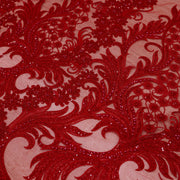 Broderie tip dantela cu perle/margele si paiete B57 - Rosu