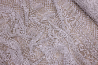 Broderie de lux tip dantela cu cristale si margele cusute manual C29 - Argintiu