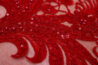 Broderie tip dantela cu perle/margele si paiete B57 - Rosu
