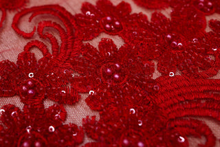 Broderie tip dantela cu perle/margele si paiete B57 - Rosu