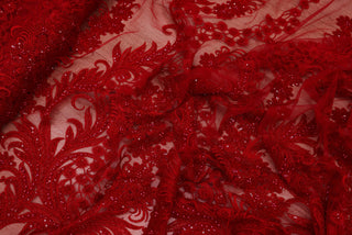 Broderie tip dantela cu perle/margele si paiete B57 - Rosu