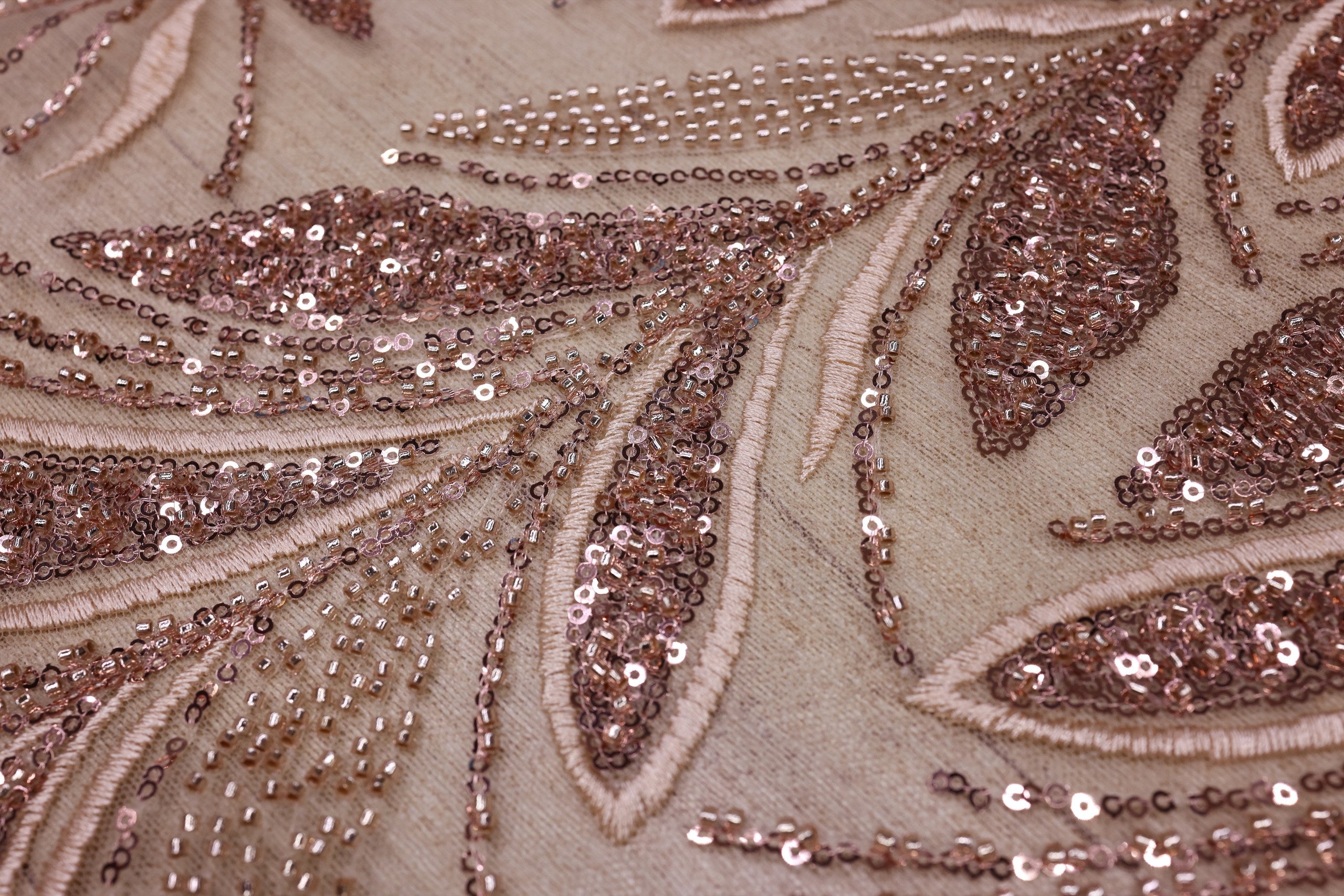 Broderie tip dantela cu perle/margele si paiete B58 - Bej