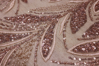 Broderie tip dantela cu perle/margele si paiete B58 - Bej