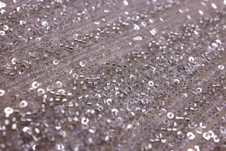Broderie de lux tip dantela cu margele si paiete cusute manual  C31 - Argintiu