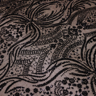 Broderie tip dantela cu perle/margele si paiete B60 - Negru