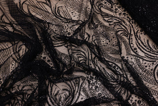 Broderie tip dantela cu perle/margele si paiete B60 - Negru