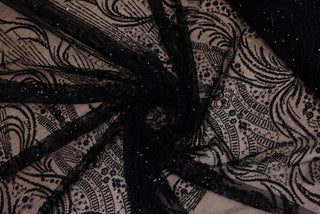 Broderie tip dantela cu perle/margele si paiete B60 - Negru