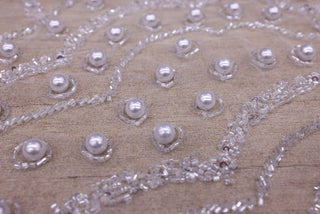 Broderie de lux tip dantela cu cristale, perle, margele si perle  C33 - Argintiu