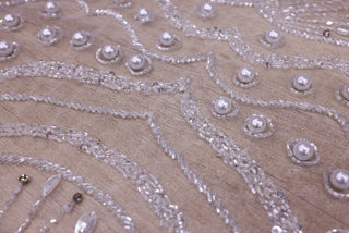 Broderie de lux tip dantela cu cristale, perle, margele si perle  C33 - Argintiu