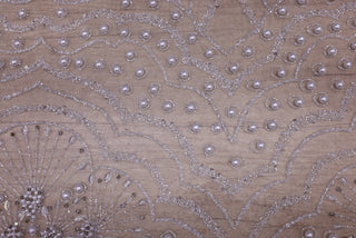 Broderie de lux tip dantela cu cristale, perle, margele si perle  C33 - Argintiu
