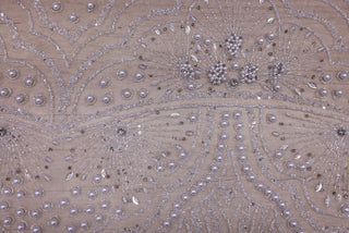 Broderie de lux tip dantela cu cristale, perle, margele si perle  C33 - Argintiu