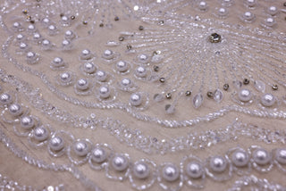 Broderie de lux tip dantela cu cristale, perle, margele si perle  C33 - Argintiu