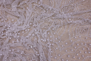 Broderie de lux tip dantela cu cristale, perle, margele si perle  C33 - Argintiu