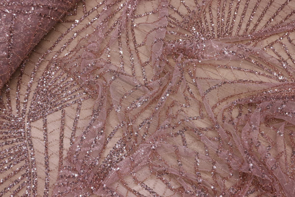 Broderie tip dantela cu perle/margele si paiete B64 - Roz