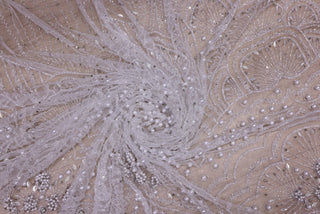 Broderie de lux tip dantela cu cristale, perle, margele si perle  C33 - Argintiu