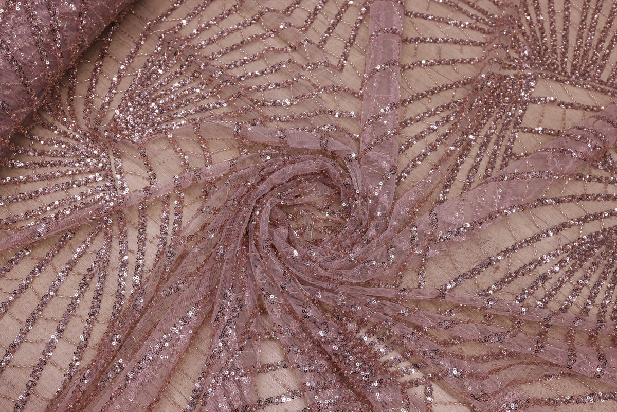 Broderie tip dantela cu perle/margele si paiete B64 - Roz