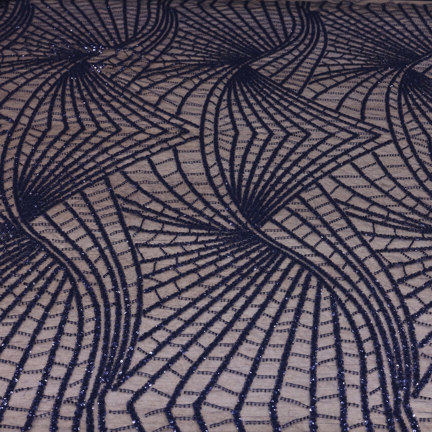 Broderie tip dantela cu perle/margele si paiete B64 - Bleumarin
