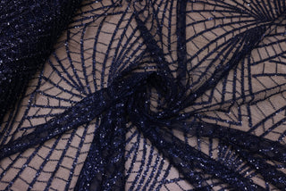 Broderie tip dantela cu perle/margele si paiete B64 - Bleumarin