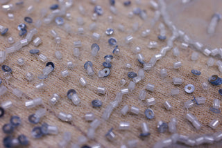 Broderie de lux tip dantela lucrata manual cu flori 3D D46 - Bleu