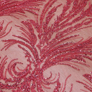 Broderie tip dantela cu perle/margele si paiete B66 - Roz Corai