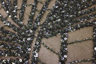 Broderie tip dantela cu perle/margele si paiete B64 - Verde Kaki