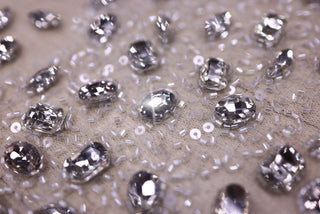 Broderie de lux tip dantela cu pietre pretioase, margele si paiete   C36 - Alb