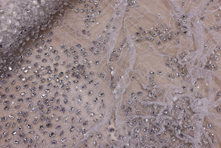 Broderie de lux tip dantela cu pietre pretioase, margele si paiete   C36 - Alb