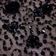 Broderie de lux tip dantela lucrata manual cu flori 3D D48 - Negru