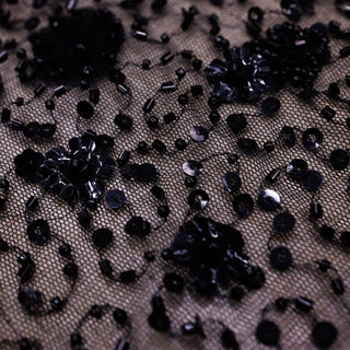 Broderie de lux tip dantela lucrata manual cu flori 3D D48 - Negru