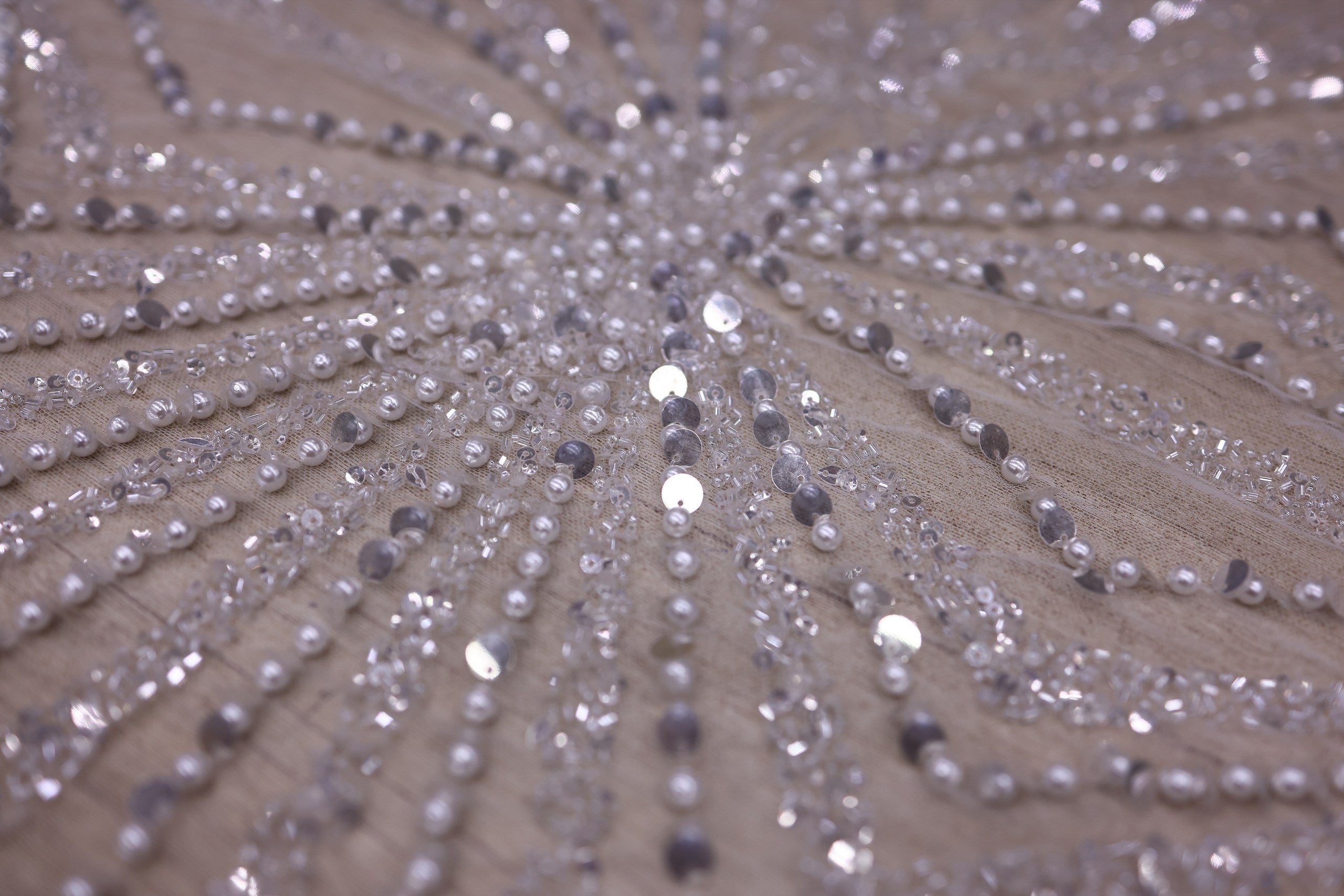 Broderie de lux tip dantela cu perle, margele si paiete  C38 - Alb