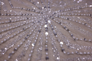 Broderie de lux tip dantela cu perle, margele si paiete  C38 - Alb
