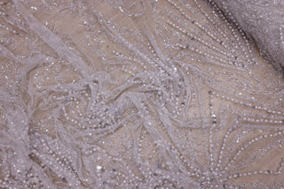 Broderie de lux tip dantela cu perle, margele si paiete  C38 - Alb