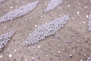 Broderie de lux tip dantela cu perle si paiete   C39 - Alb