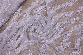 Broderie de lux tip dantela cu perle si paiete   C39 - Alb