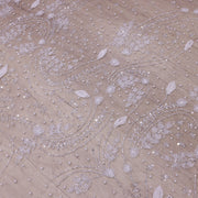 Broderie de lux tip dantela cu flori 3D, perle, maregele si paiete   C40 - Alb