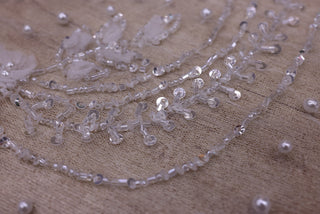 Broderie de lux tip dantela cu flori 3D, perle, maregele si paiete   C40 - Alb