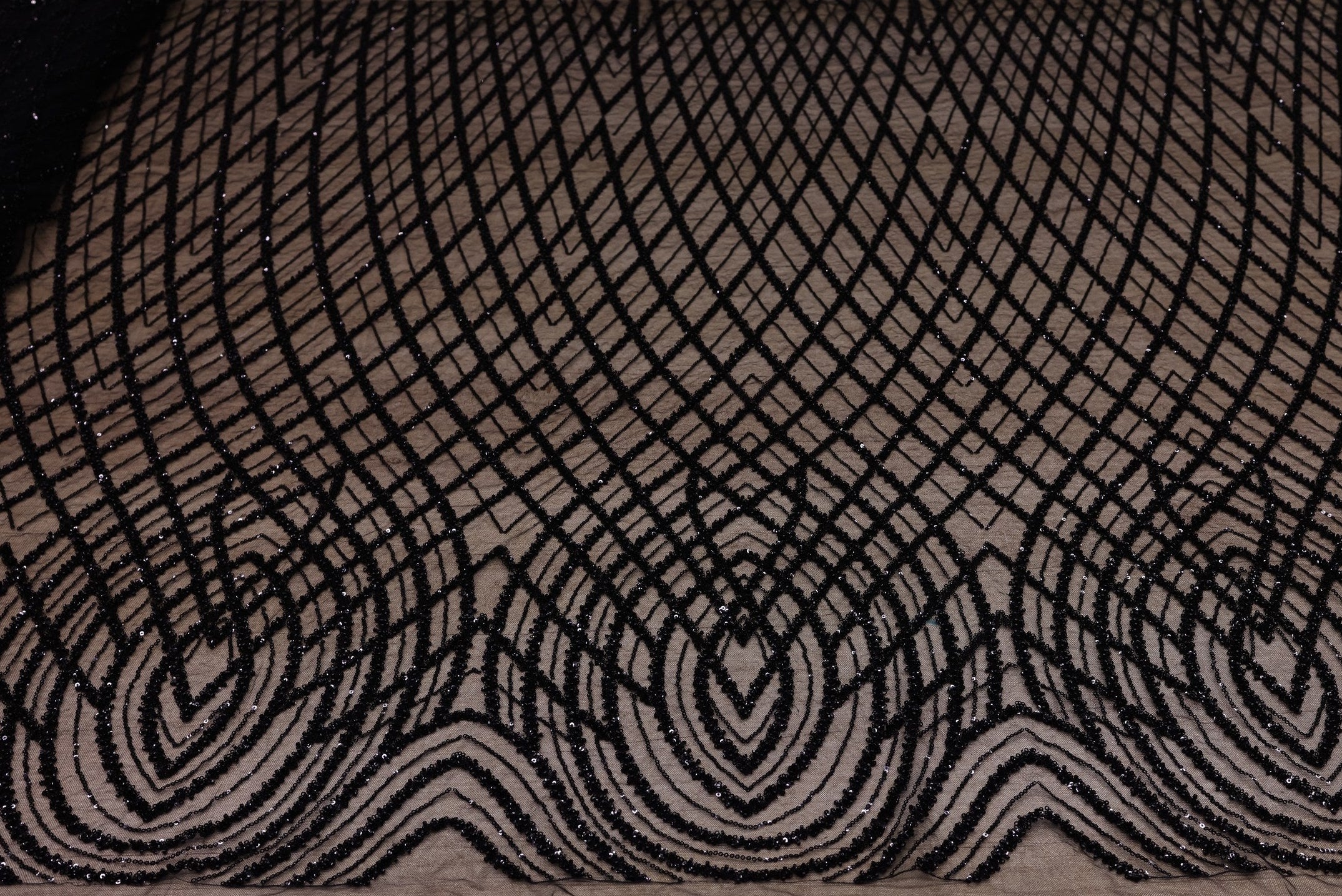 Broderie tip dantela cu perle/margele si paiete B72 - Negru