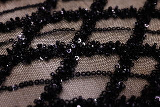 Broderie tip dantela cu perle/margele si paiete B72 - Negru