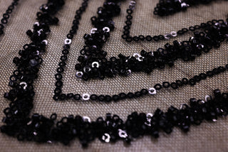 Broderie tip dantela cu perle/margele si paiete B72 - Negru