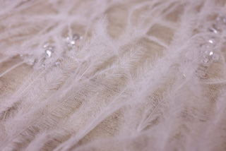 Broderie de lux tip dantela cu pene, margele si paiete C41 - Alb