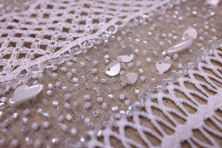 Broderie de lux tip dantela cu margele si paiete   C42 - Alb