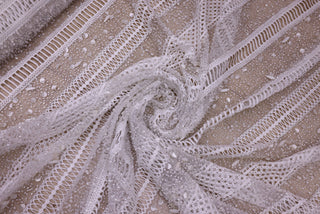 Broderie de lux tip dantela cu margele si paiete   C42 - Alb