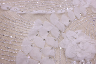 Broderie de lux tip dantela cu strasuri/pietre pretioase  C45 - Alb.
