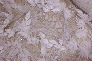 Broderie de lux tip dantela cu strasuri/pietre pretioase  C45 - Alb.
