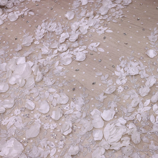 Broderie de lux tip dantela cu strasuri/pietre pretioase  C46 - Alb.