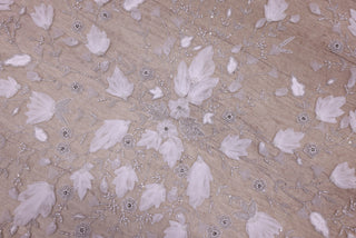 Broderie de lux tip dantela cu flori 3D, pietre pretioase, perle si margele  C47 - Alb.